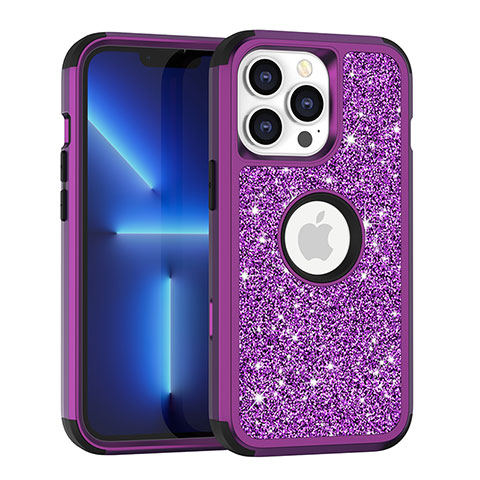 Coque Silicone et Plastique Housse Etui Protection Integrale 360 Degres Bling-Bling YJ1 pour Apple iPhone 13 Pro Max Violet