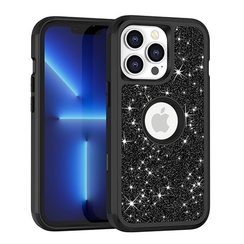 Coque Silicone et Plastique Housse Etui Protection Integrale 360 Degres Bling-Bling YJ1 pour Apple iPhone 13 Pro Noir