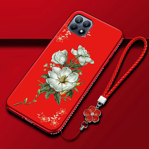 Coque Silicone Fleurs Souple Couleur Unie Etui Housse A01 pour Oppo Reno4 SE 5G Rouge