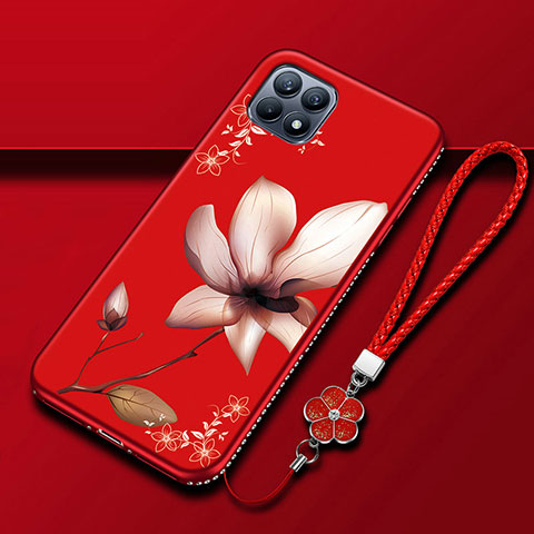 Coque Silicone Fleurs Souple Couleur Unie Etui Housse A01 pour Oppo Reno4 SE 5G Vin Rouge