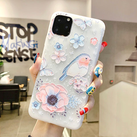 Coque Silicone Fleurs Souple Couleur Unie Etui Housse H03 pour Apple iPhone 11 Pro Bleu Ciel