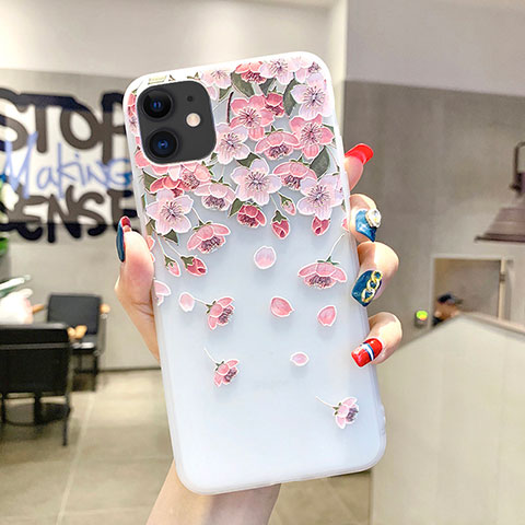 Coque Silicone Fleurs Souple Couleur Unie Etui Housse H03 pour Apple iPhone 11 Rose