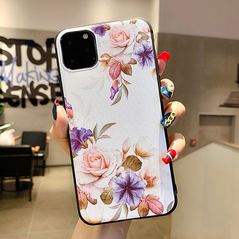 Coque Silicone Fleurs Souple Couleur Unie Etui Housse H04 pour Apple iPhone 11 Pro Blanc