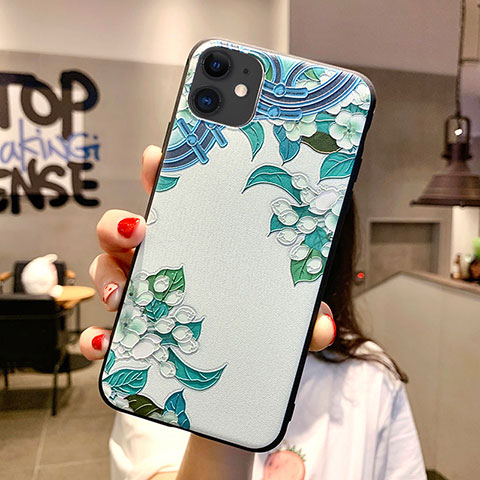 Coque Silicone Fleurs Souple Couleur Unie Etui Housse H05 pour Apple iPhone 11 Bleu