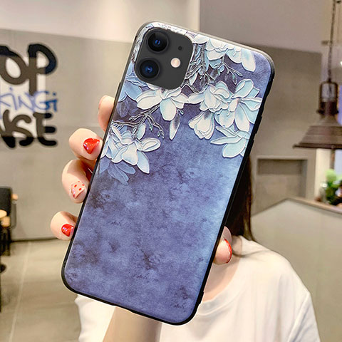 Coque Silicone Fleurs Souple Couleur Unie Etui Housse H07 pour Apple iPhone 11 Bleu