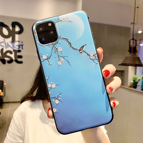 Coque Silicone Fleurs Souple Couleur Unie Etui Housse H08 pour Apple iPhone 11 Pro Max Bleu Ciel