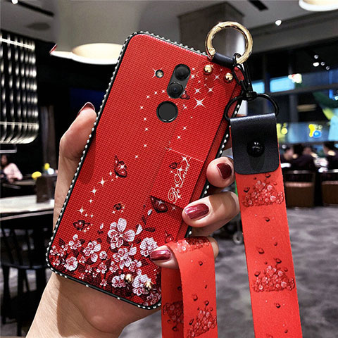 Coque Silicone Fleurs Souple Couleur Unie Etui Housse H08 pour Huawei Mate 20 Lite Rouge