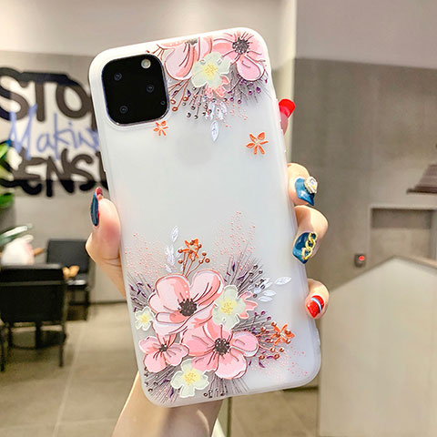 Coque Silicone Fleurs Souple Couleur Unie Etui Housse H11 pour Apple iPhone 11 Pro Rose