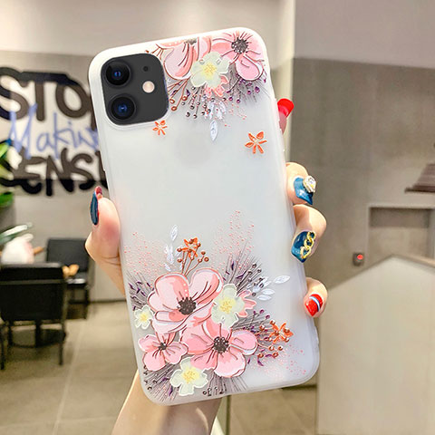 Coque Silicone Fleurs Souple Couleur Unie Etui Housse H11 pour Apple iPhone 11 Rose