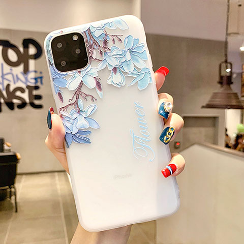 Coque Silicone Fleurs Souple Couleur Unie Etui Housse H18 pour Apple iPhone 11 Pro Bleu Ciel