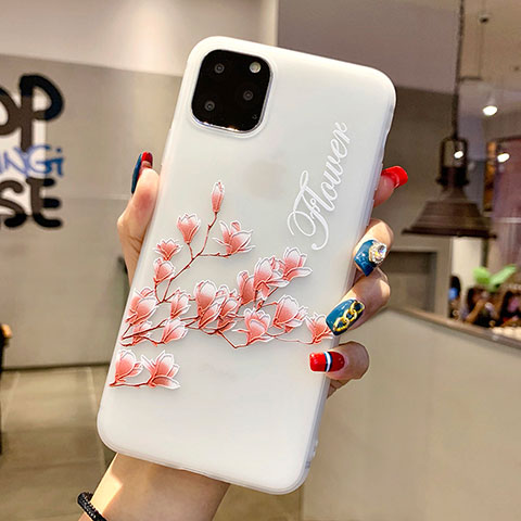 Coque Silicone Fleurs Souple Couleur Unie Etui Housse H18 pour Apple iPhone 11 Pro Rose