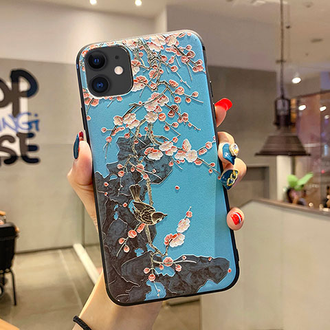 Coque Silicone Fleurs Souple Couleur Unie Etui Housse H20 pour Apple iPhone 11 Bleu