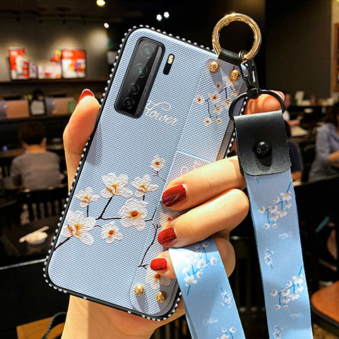 Coque Silicone Fleurs Souple Couleur Unie Etui Housse K01 pour Huawei Nova 7 SE 5G Bleu Ciel