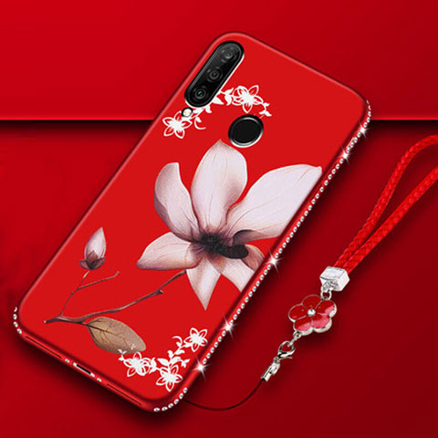 Coque Silicone Fleurs Souple Couleur Unie Etui Housse K01 pour Huawei P30 Lite XL Rouge