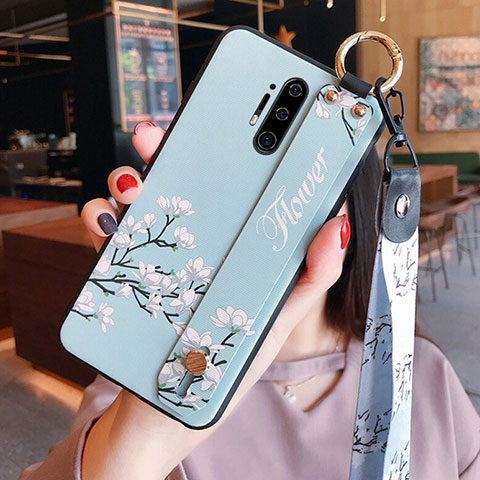 Coque Silicone Fleurs Souple Couleur Unie Etui Housse K01 pour OnePlus 8 Pro Bleu Ciel