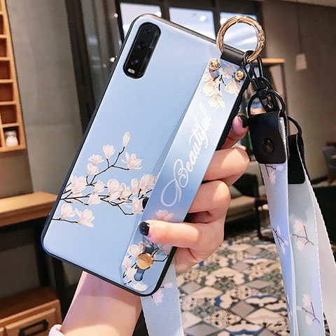 Coque Silicone Fleurs Souple Couleur Unie Etui Housse K01 pour Oppo Find X2 Cyan