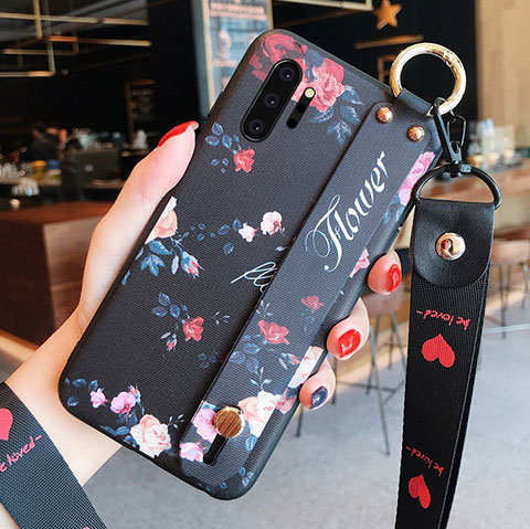 Coque Silicone Fleurs Souple Couleur Unie Etui Housse K01 pour Samsung Galaxy Note 10 Plus 5G Noir