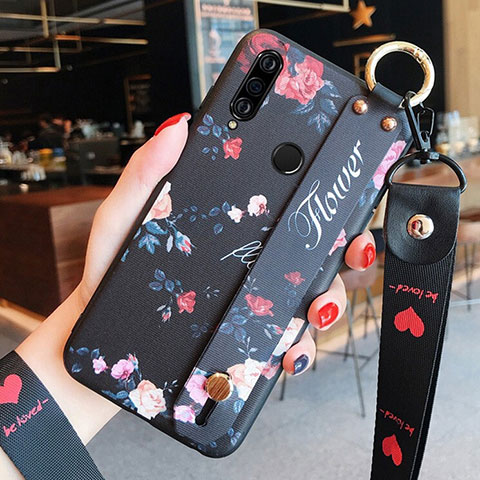 Coque Silicone Fleurs Souple Couleur Unie Etui Housse K02 pour Huawei Nova 4e Noir