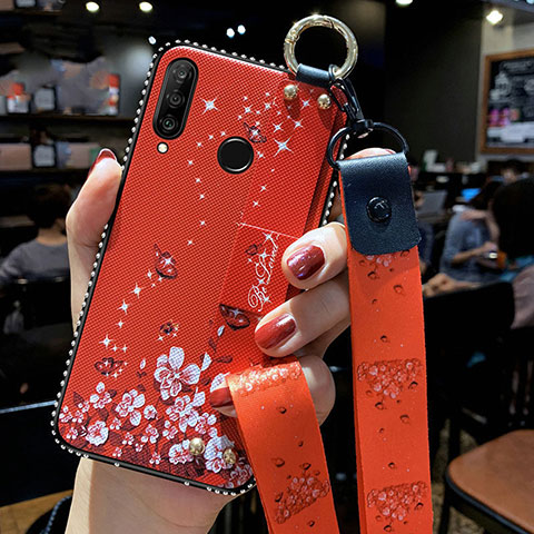 Coque Silicone Fleurs Souple Couleur Unie Etui Housse K02 pour Huawei P Smart+ Plus (2019) Rouge