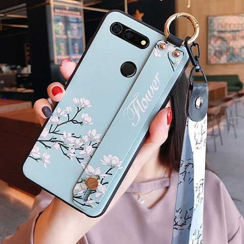 Coque Silicone Fleurs Souple Couleur Unie Etui Housse K03 pour Huawei Honor V20 Cyan