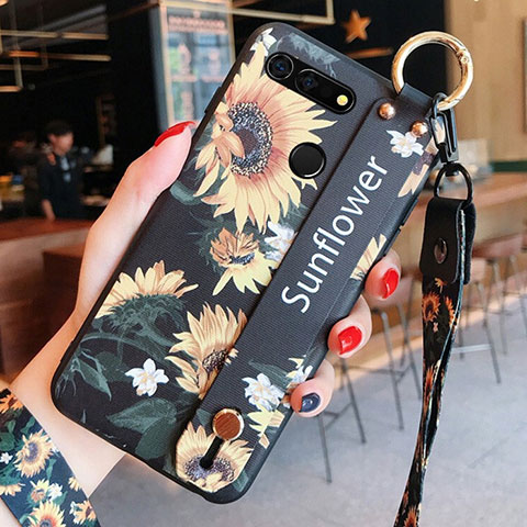 Coque Silicone Fleurs Souple Couleur Unie Etui Housse K03 pour Huawei Honor V20 Noir