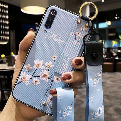 Coque Silicone Fleurs Souple Couleur Unie Etui Housse K05 pour Xiaomi Mi A3 Bleu Ciel