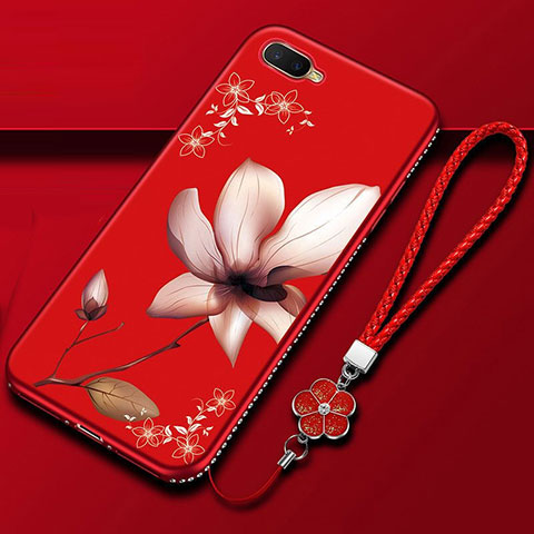 Coque Silicone Fleurs Souple Couleur Unie Etui Housse M02 pour Oppo R17 Neo Vin Rouge