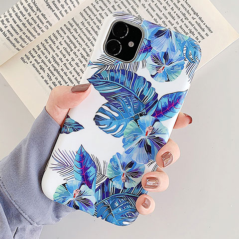 Coque Silicone Fleurs Souple Couleur Unie Etui Housse pour Apple iPhone 11 Pro Max Bleu