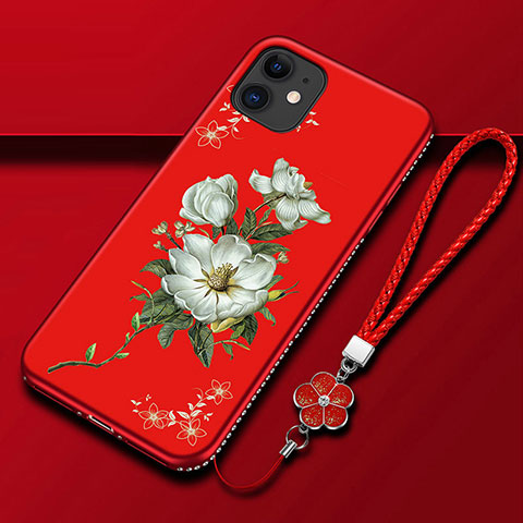 Coque Silicone Fleurs Souple Couleur Unie Etui Housse pour Apple iPhone 12 Rouge