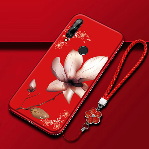 Coque Silicone Fleurs Souple Couleur Unie Etui Housse pour Huawei Enjoy 10 Plus Vin Rouge