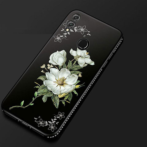 Coque Silicone Fleurs Souple Couleur Unie Etui Housse pour Huawei Honor 8X Noir