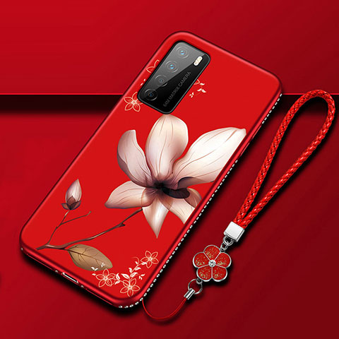 Coque Silicone Fleurs Souple Couleur Unie Etui Housse pour Huawei Honor Play4 5G Vin Rouge