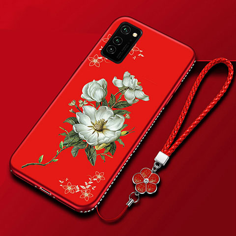 Coque Silicone Fleurs Souple Couleur Unie Etui Housse pour Huawei Honor V30 Pro 5G Rouge