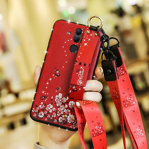 Coque Silicone Fleurs Souple Couleur Unie Etui Housse pour Huawei Mate 20 Lite Rouge