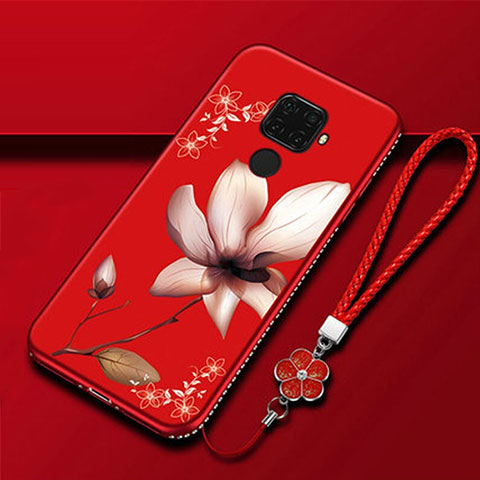 Coque Silicone Fleurs Souple Couleur Unie Etui Housse pour Huawei Nova 5i Pro Vin Rouge