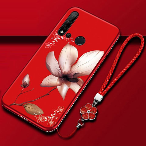 Coque Silicone Fleurs Souple Couleur Unie Etui Housse pour Huawei Nova 5i Vin Rouge