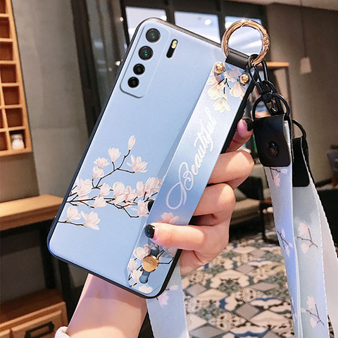 Coque Silicone Fleurs Souple Couleur Unie Etui Housse pour Huawei Nova 7 SE 5G Bleu Ciel