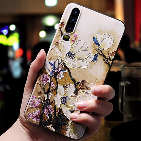 Coque Silicone Fleurs Souple Couleur Unie Etui Housse pour Huawei P30 Jaune