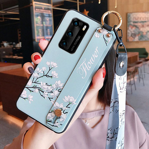 Coque Silicone Fleurs Souple Couleur Unie Etui Housse pour Huawei P40 Bleu Ciel