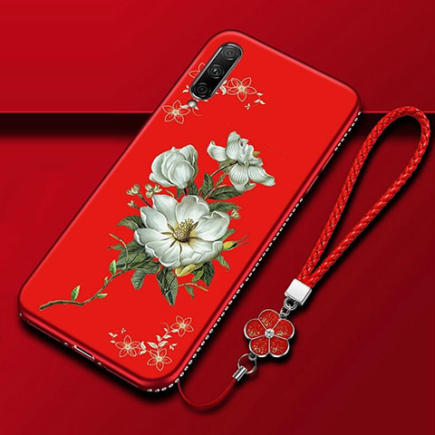 Coque Silicone Fleurs Souple Couleur Unie Etui Housse pour Huawei Y9s Rouge