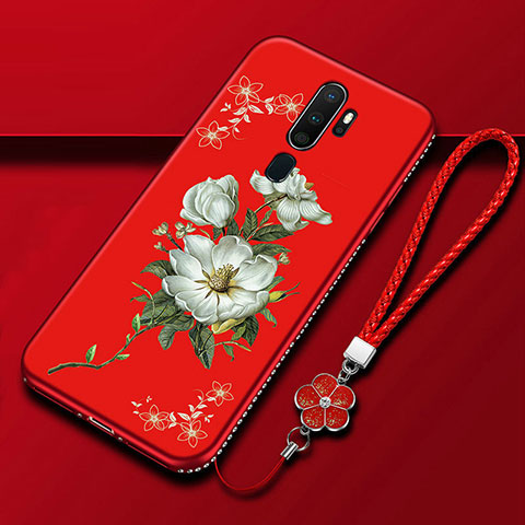 Coque Silicone Fleurs Souple Couleur Unie Etui Housse pour Oppo A11 Rouge