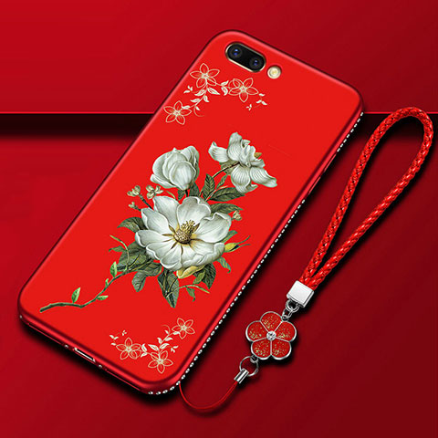 Coque Silicone Fleurs Souple Couleur Unie Etui Housse pour Oppo A12e Rouge