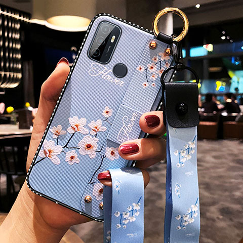 Coque Silicone Fleurs Souple Couleur Unie Etui Housse pour Oppo A33 Bleu Clair