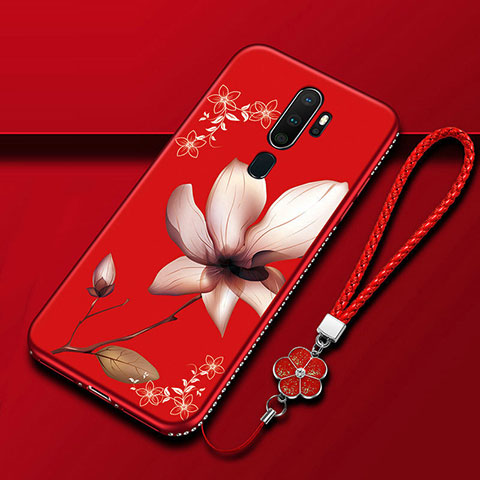 Coque Silicone Fleurs Souple Couleur Unie Etui Housse pour Oppo A5 (2020) Vin Rouge