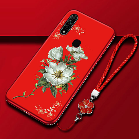 Coque Silicone Fleurs Souple Couleur Unie Etui Housse pour Oppo A8 Rouge