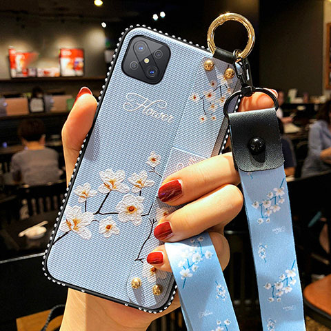 Coque Silicone Fleurs Souple Couleur Unie Etui Housse pour Oppo A92s 5G Bleu Ciel