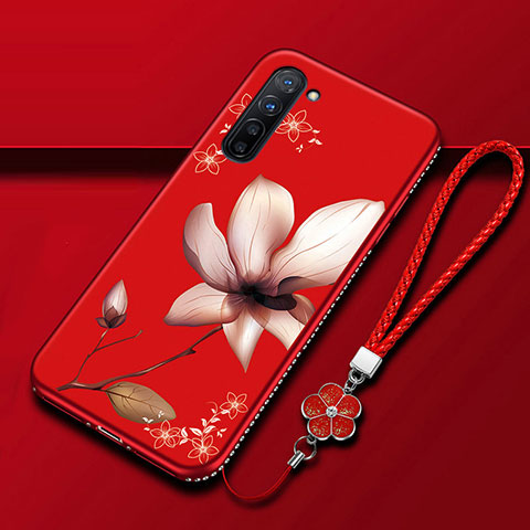 Coque Silicone Fleurs Souple Couleur Unie Etui Housse pour Oppo F15 Vin Rouge