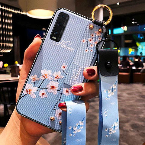 Coque Silicone Fleurs Souple Couleur Unie Etui Housse pour Oppo Find X2 Bleu Ciel