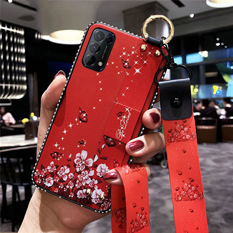 Coque Silicone Fleurs Souple Couleur Unie Etui Housse pour Oppo Find X3 Lite 5G Rouge