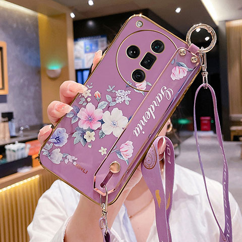 Coque Silicone Fleurs Souple Couleur Unie Etui Housse pour Oppo Find X7 Ultra 5G Violet Clair